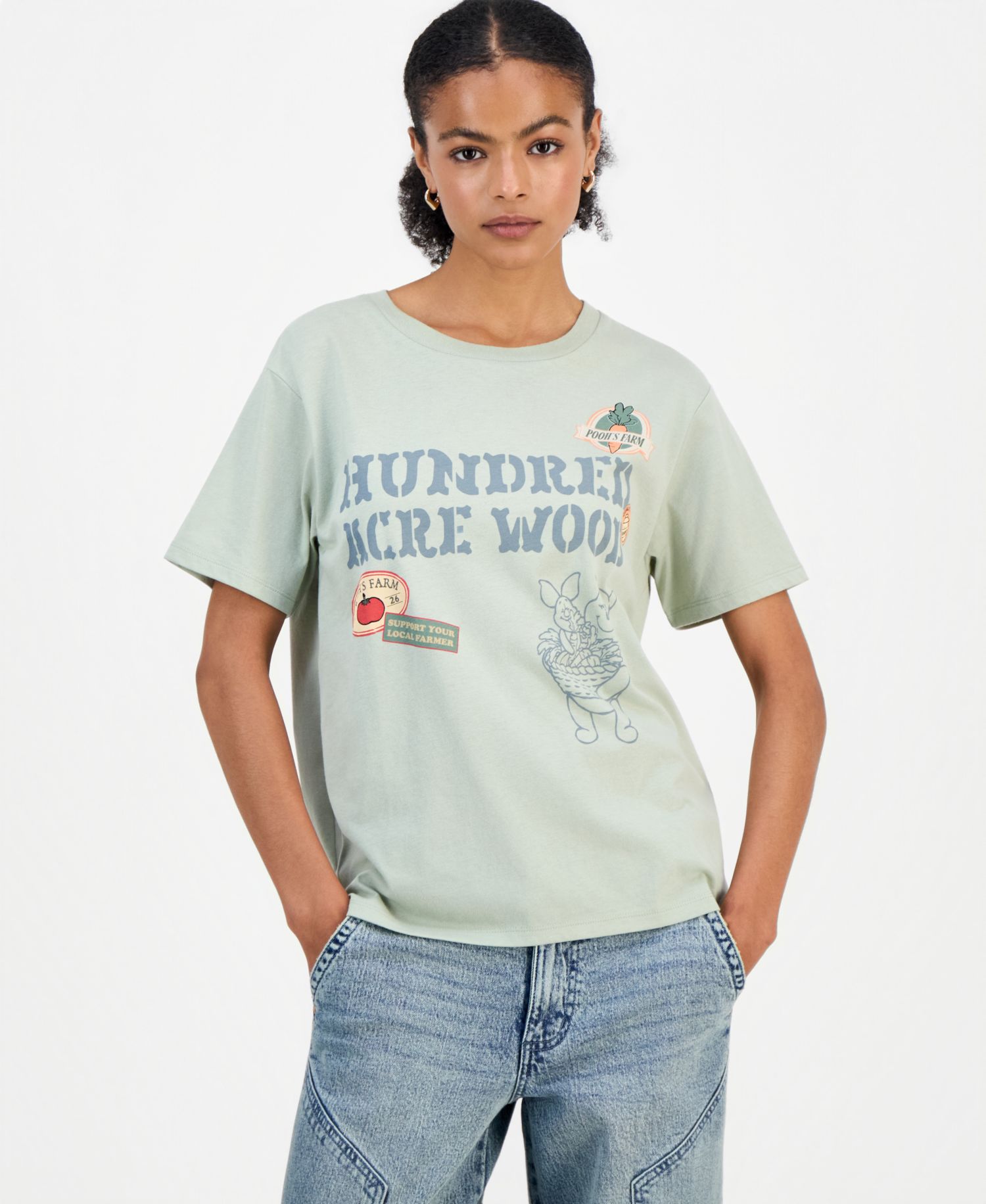 Juniors' Pooh Hundred-Acre-Wood Graphic T-Shirt