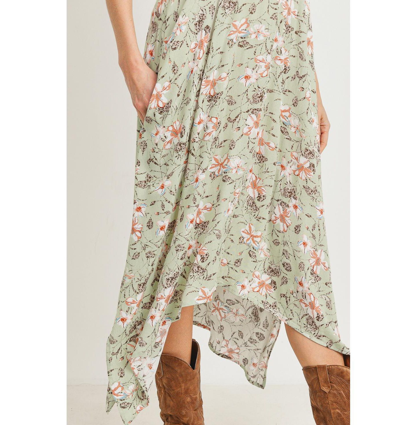 Женское платье Hello Miz Floral V-Neck Spaghetti Strap Midi with Pockets, цвет: Шалфейный — фото 5