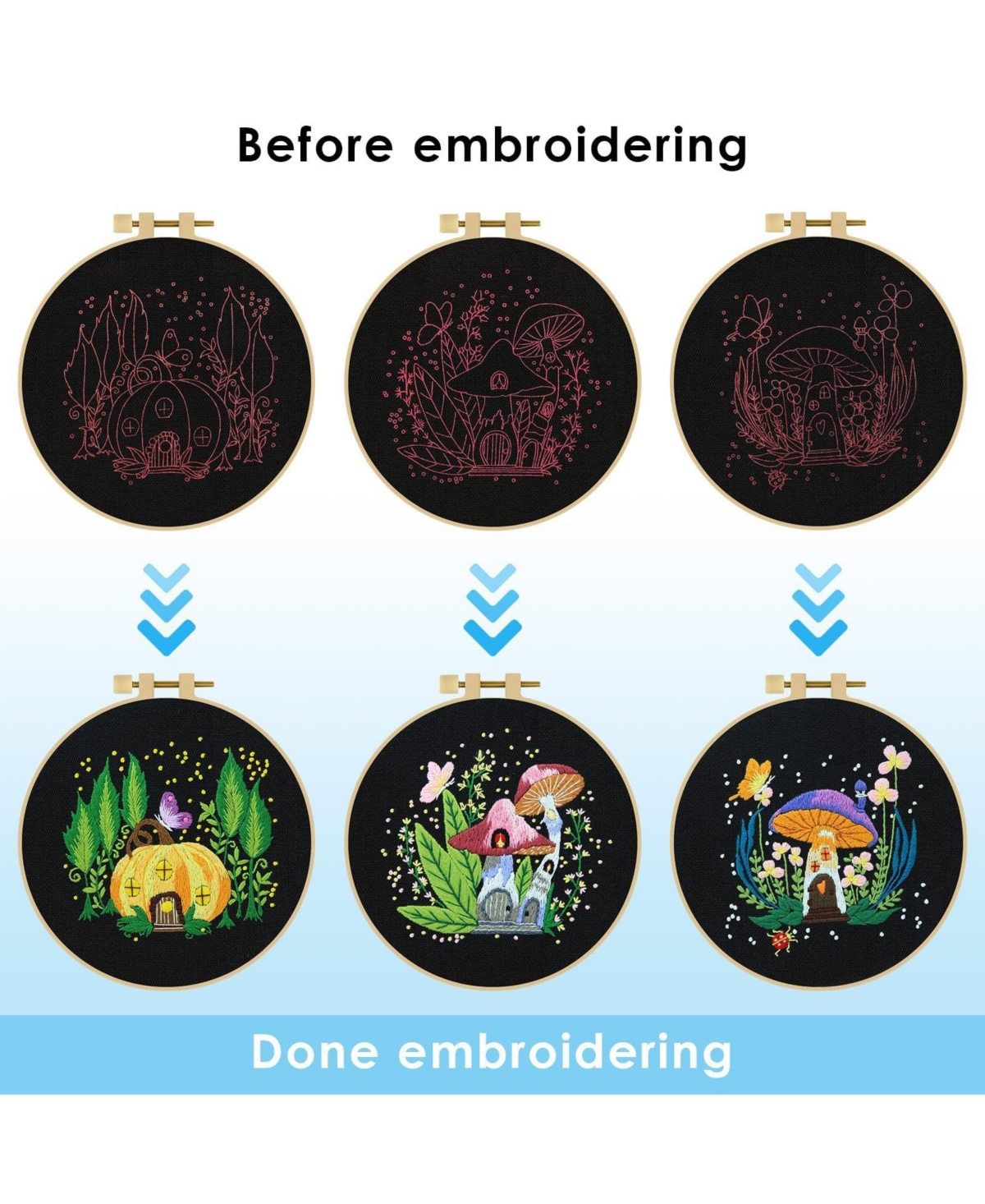 Gnuadz 5Sets Embroidery Kit Beginners Cross Stitch Hoops Threads