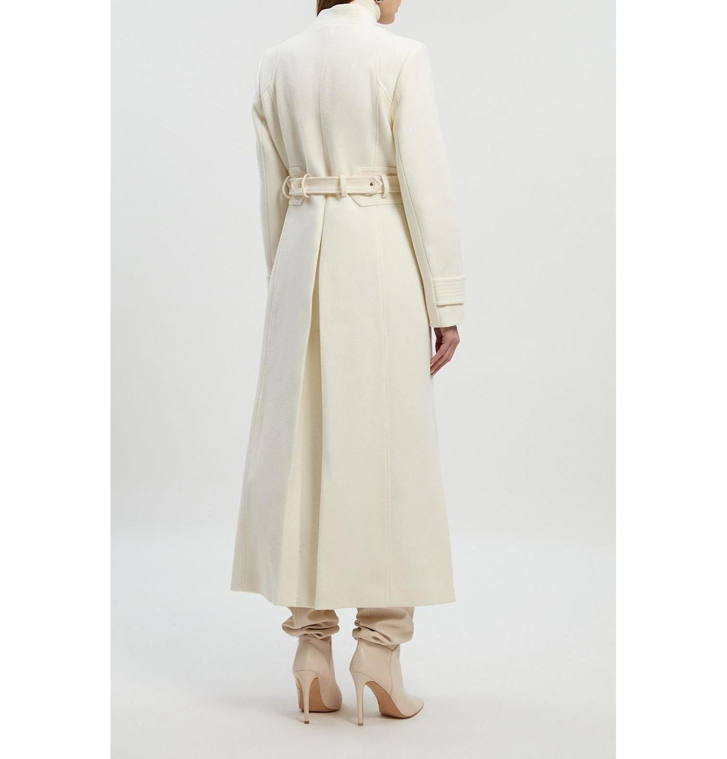 Women's Wool Notch Neck Belted Maxi Coat