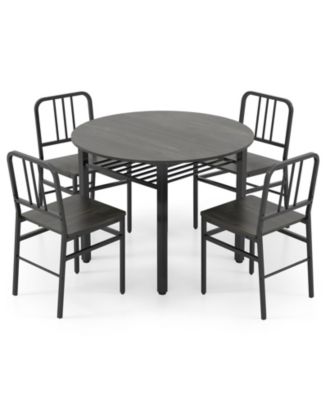 Modern 5 Piece Round Dining Table Set with Storage Shelf