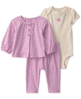 Baby Girls' Cherry Layering Bodysuit, Cardigan and Pants, 3-Piece Set