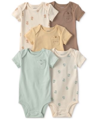 Baby Girls' and Baby Boys' Critter Short-Sleeve Bodysuits, 5-Pack