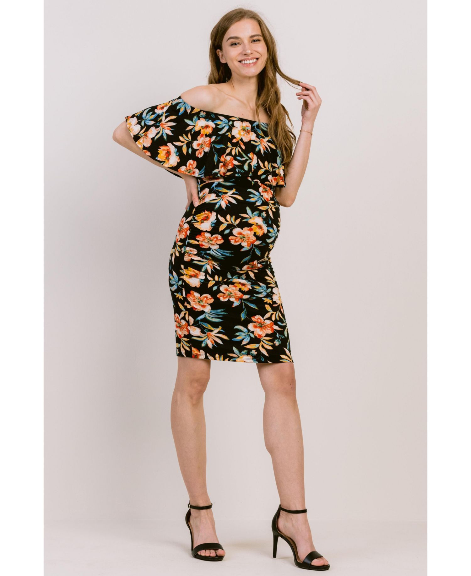 Women's Bodycon Floral Off-the-Shoulder Ruffle Dress