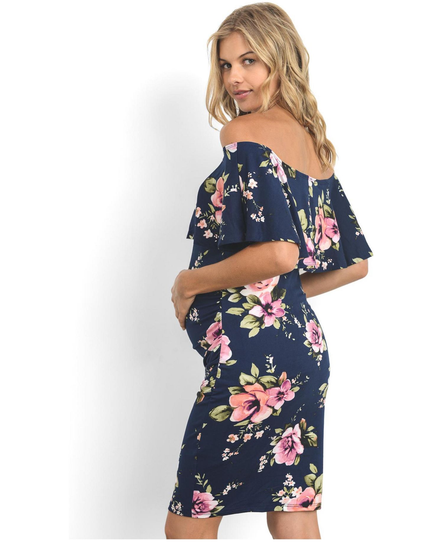 Women's Bodycon Off-the-Shoulder Floral Ruffle Dress