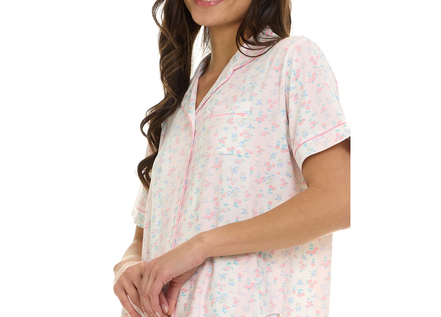Women's Gabriella Notch Collar Shirt and Pajama Shorts, 2-Piece Set
