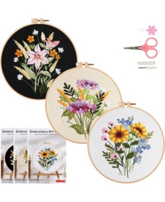3 Sets Flower Embroidery Kit Beginner DIY Needlepoint Video Guide