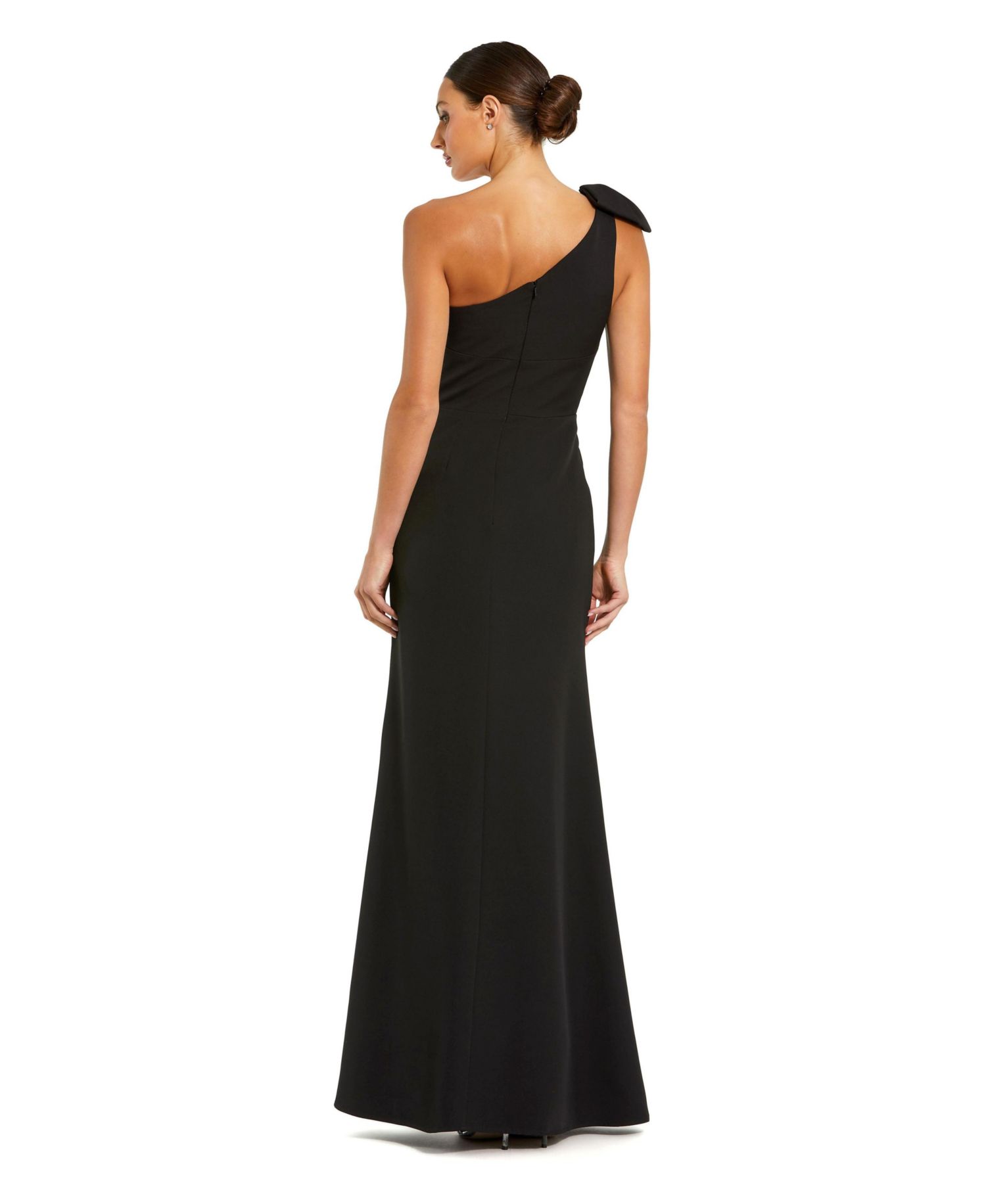 Petite Crepe One Shoulder Gown With Bow