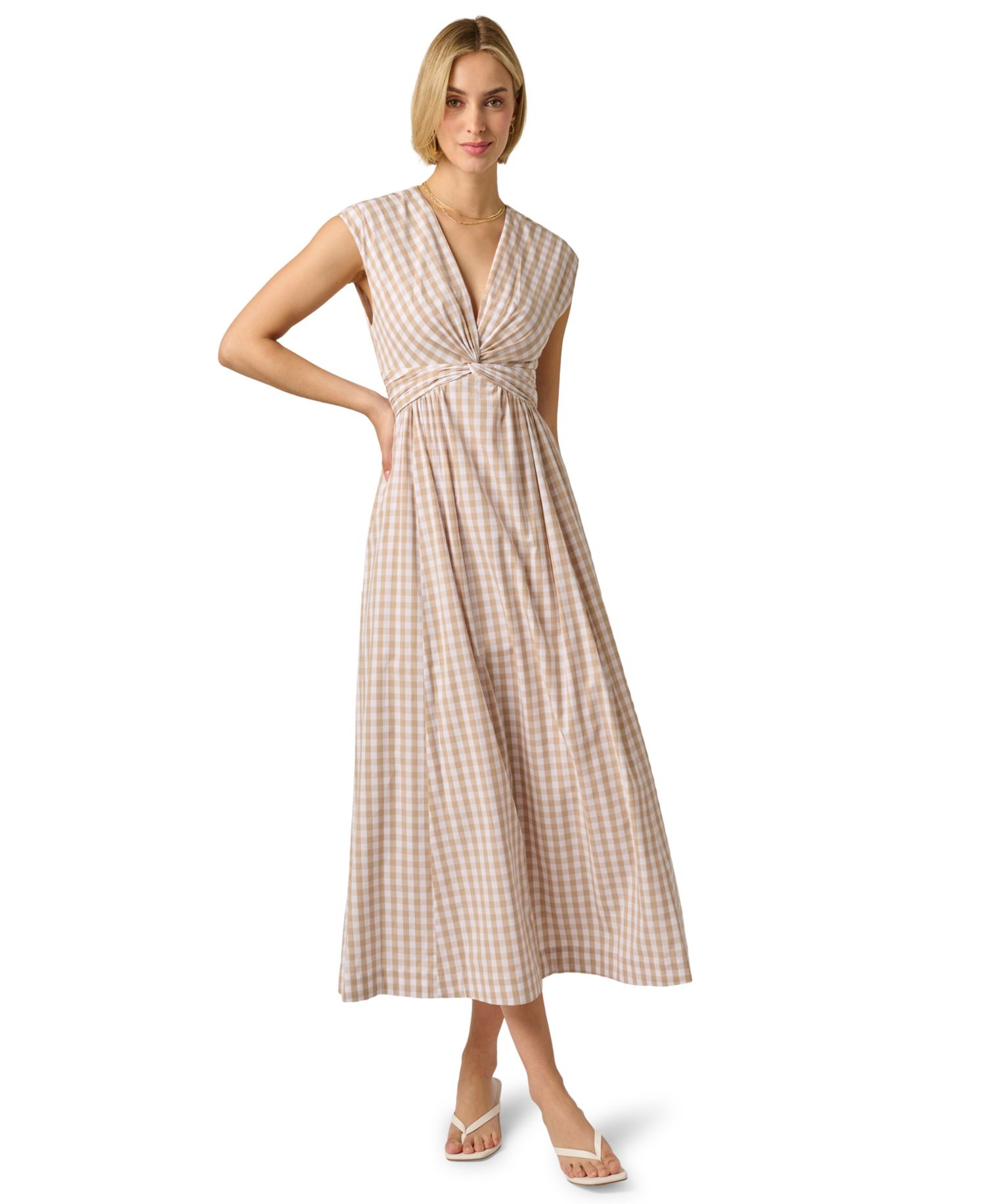Women's V-Neck Twist Front Midi Dress