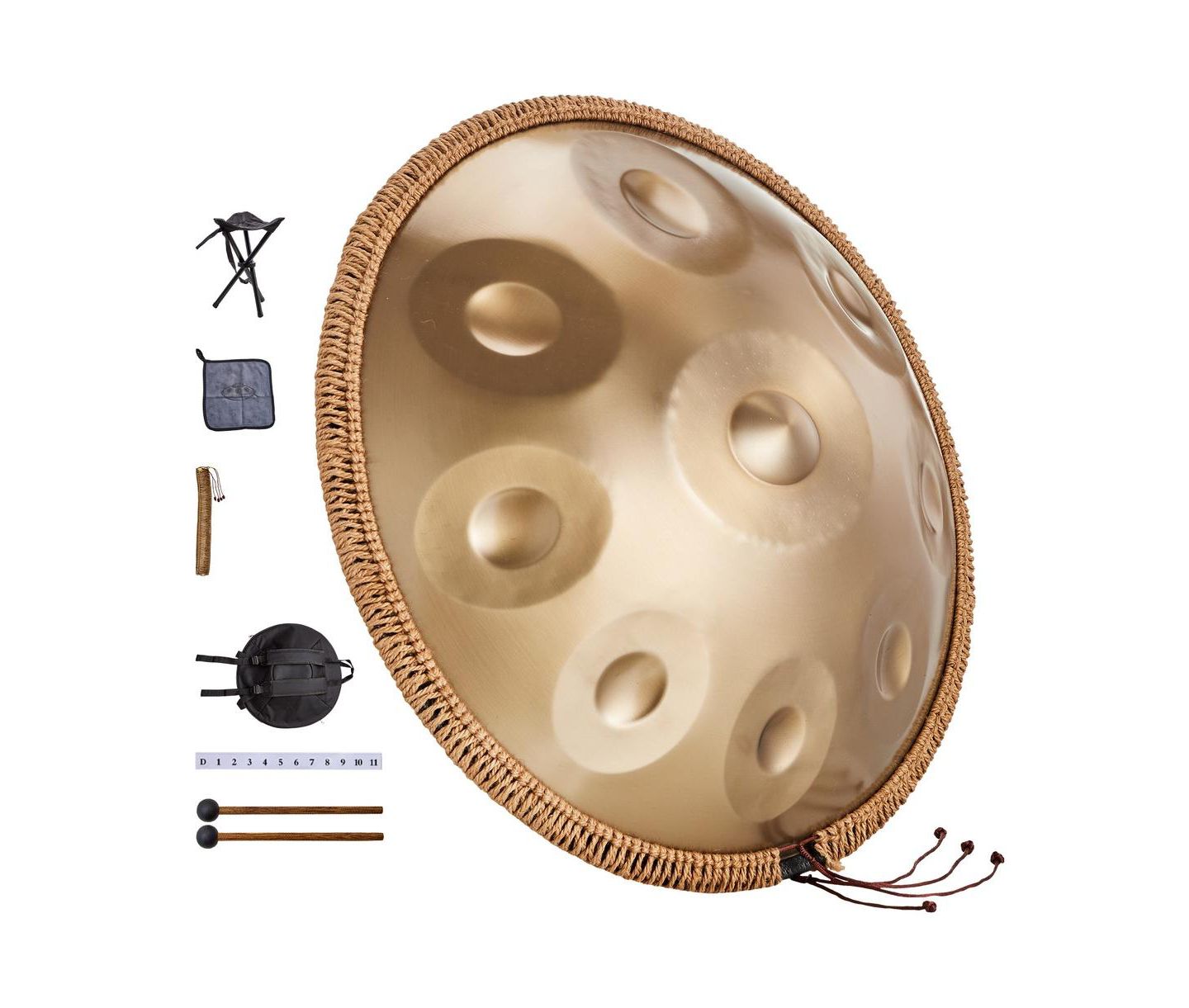 Детские игрушки SUGIFT 22 in 9 Note D Minor Handpan Steel Drum with Mallets Stand and Carry Bag, цвет: Золотой — фото 1