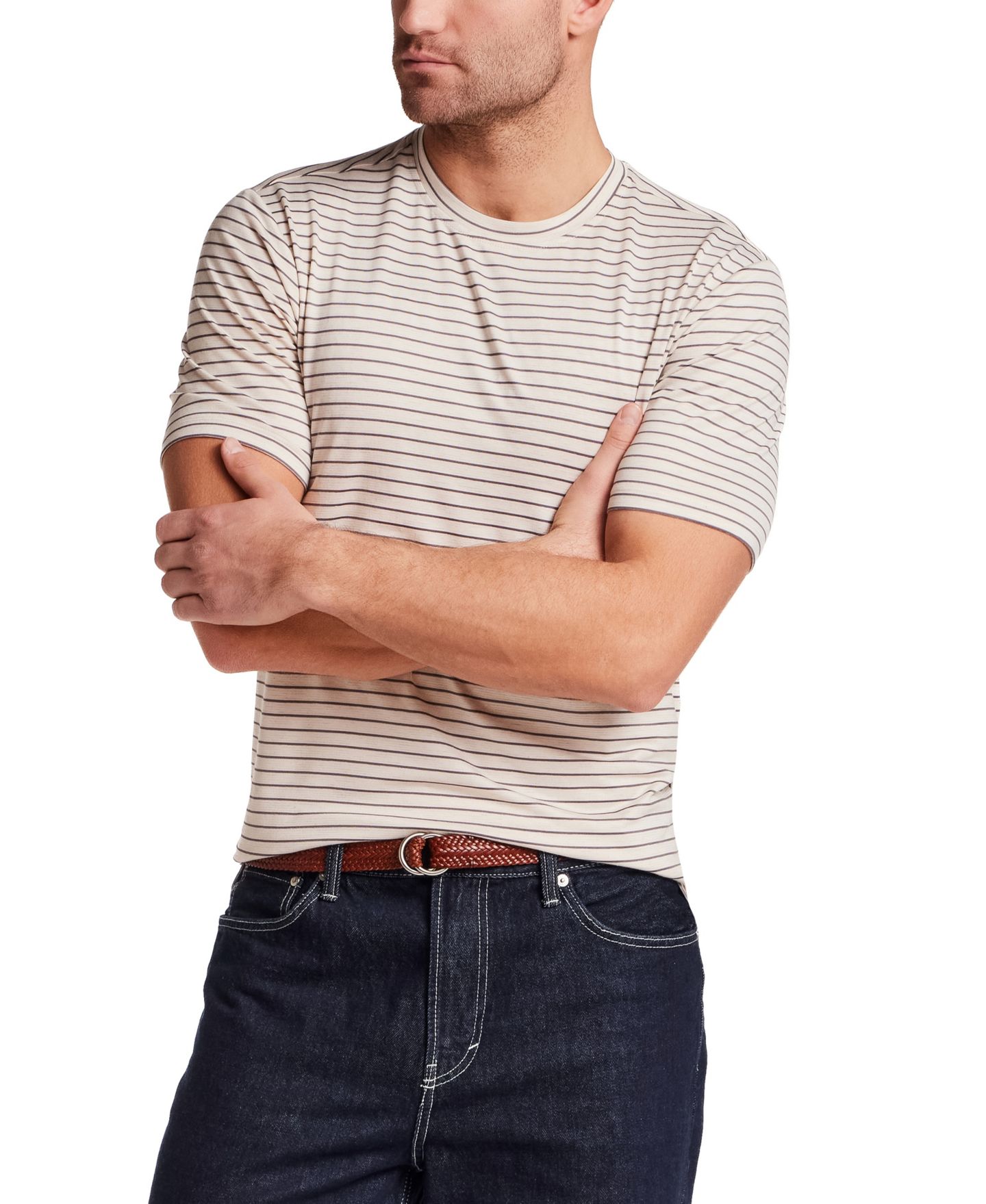 Мужская футболка Weatherproof Vintage Dobby Striped Crewneck, цвет: Каменный серый — фото 2