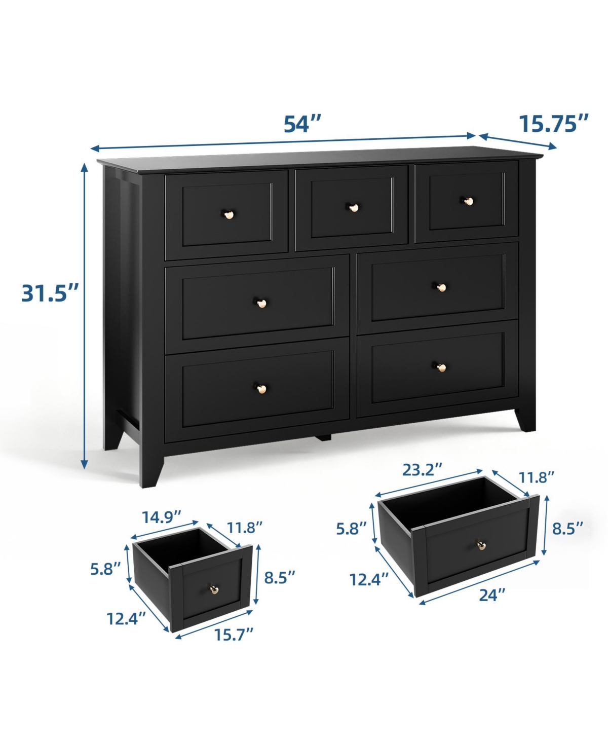 homfan Dresser with 7 Deep Drawers for Bedroom, Modern Simplist Wood Storage Chest, Tall Organizer Closet Hallway Living Room