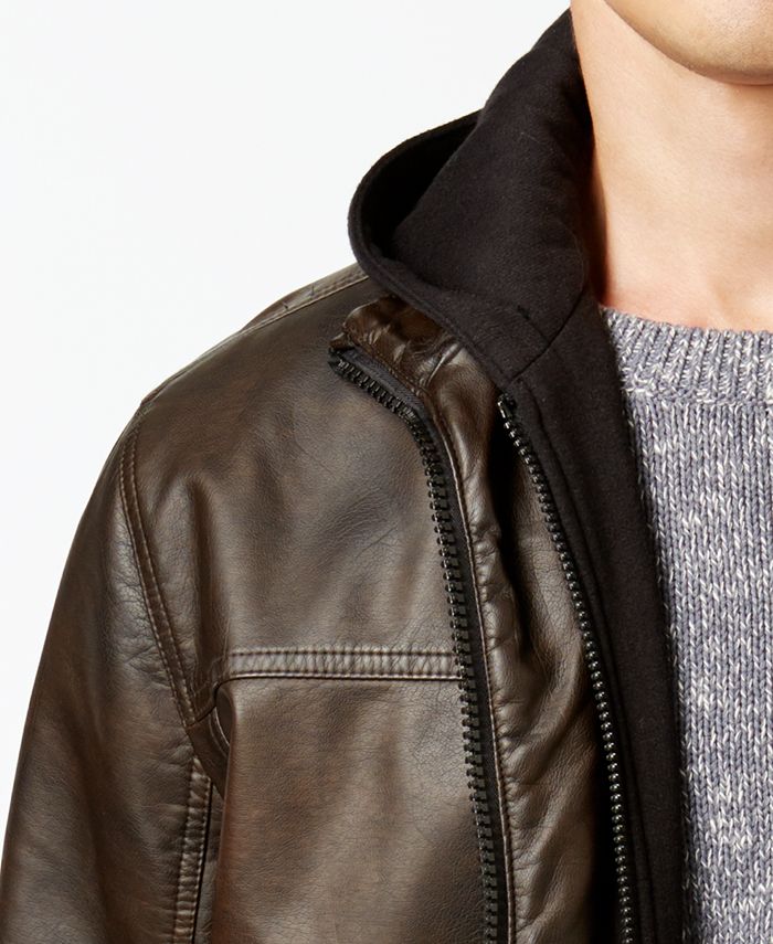 Calvin Klein Men's Faux-Leather Hooded Jacket & Reviews - Coats & Jackets -  Men - Macy's