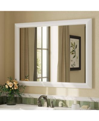 30" x 40" Inch Thick Metal Framed Wall Mirrors for Bedroom, Rectangle Wall-Mounted Mirrors in Matte White
