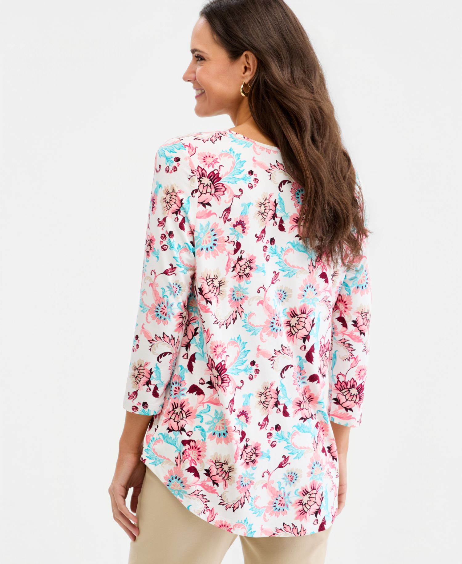Petite Printed Scoop-Neck 3/4-Sleeve Top