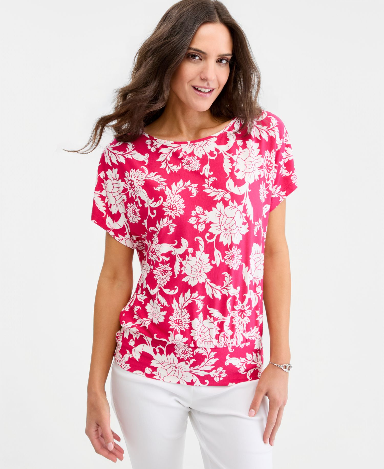 Petite Bianca Floral Banded-Hem T-Shirt
