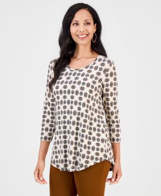 Women's Printed Scoop-Neck 3/4-Sleeve Top