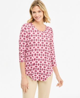 Women's Printed Scoop-Neck 3/4-Sleeve Top