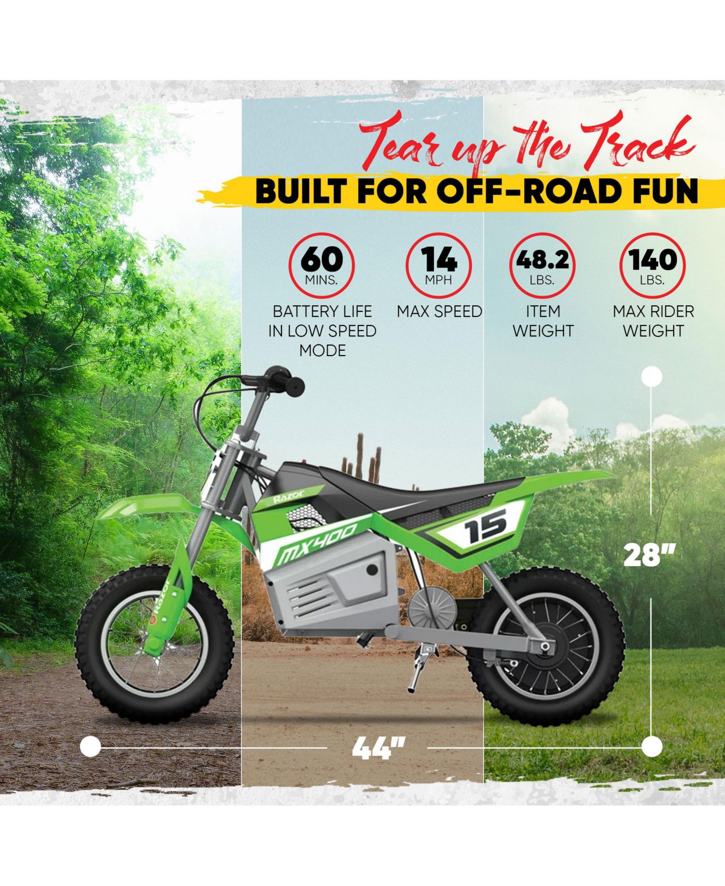 Детская игрушка Razor MX400 Dirt Rocket Electric Motocross Motorcycle, 140-Pound Capacity, Ages 13 & Up — фото 3