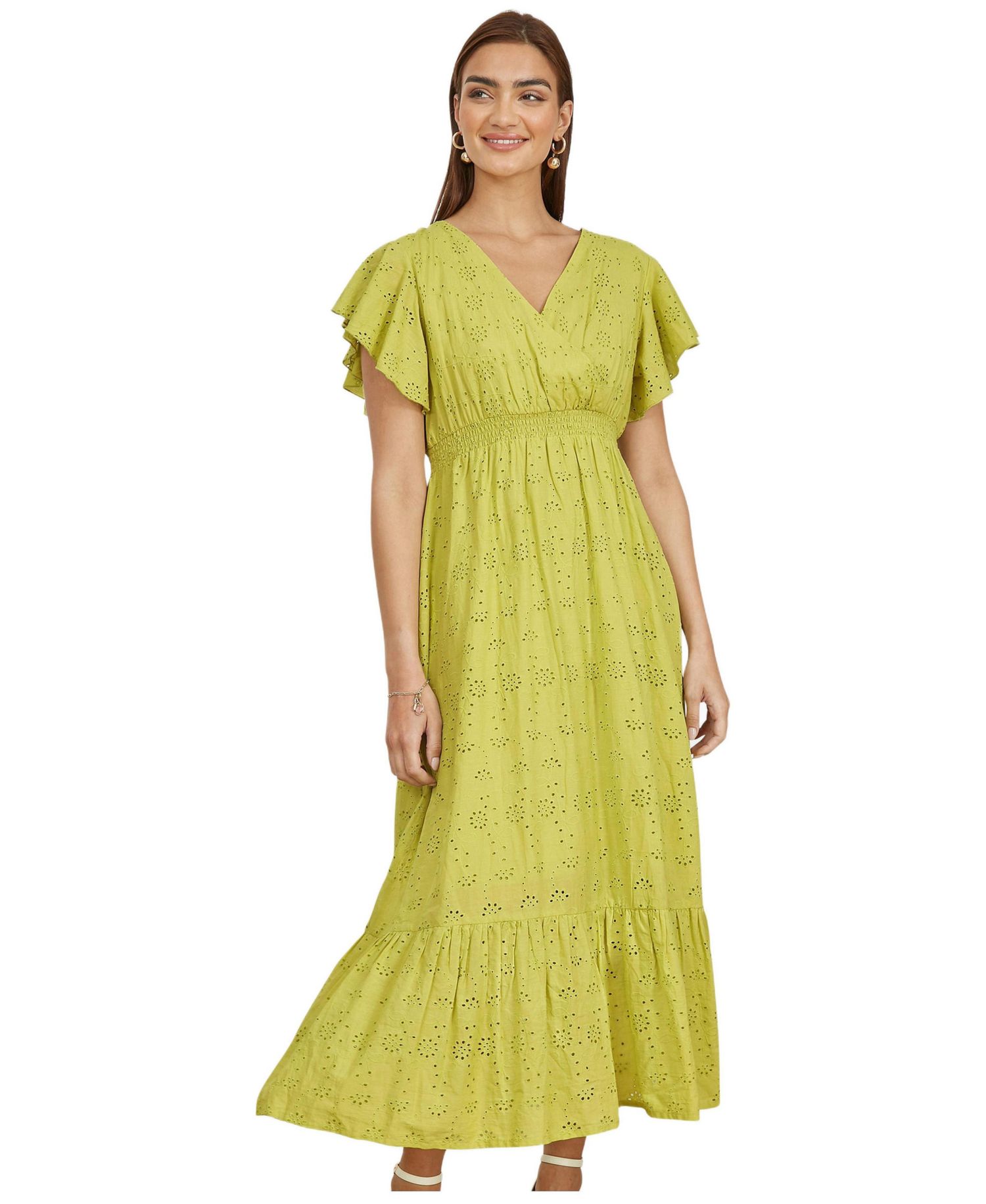 Women's Cotton Broderie Anglaise Wrap Midi Dress