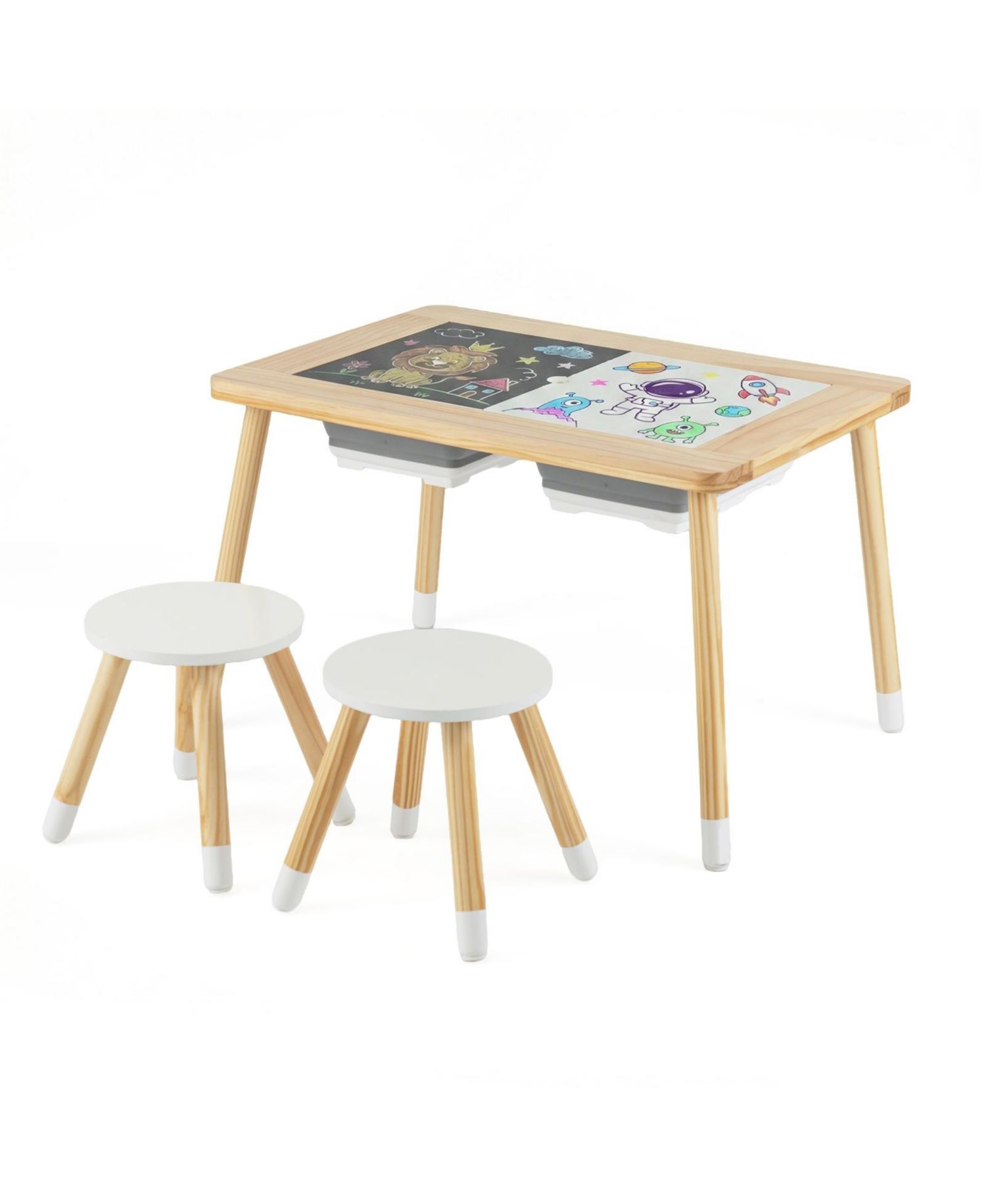 Wooden Kids Activity Table with Double-Sided Boards and Stools
