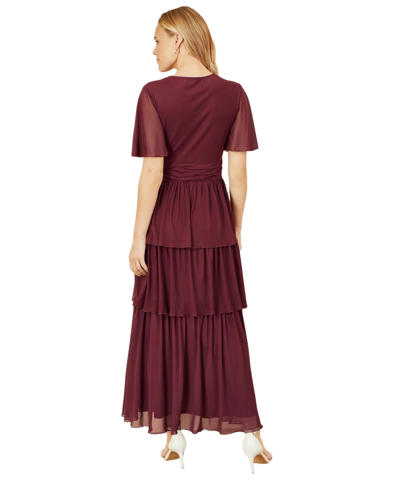 Women's Mesh V-Neck Tiered Maxi Dress