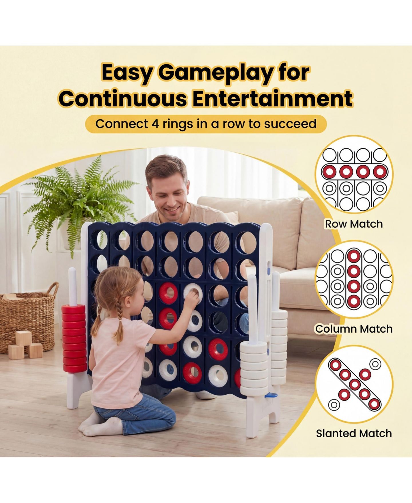 Детские настольные игры Costway Jumbo 4-to-Score 4 in A Row Board Game Set Outdoor Indoor Kids Adults Family Fun, цвет: Тёмно-синий — фото 6