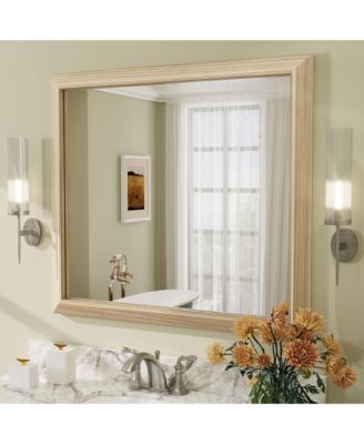 Thick Metal Framed Wall Mirrors for Bedroom, Rectangle Wall-Mounted Mirrors in Wood