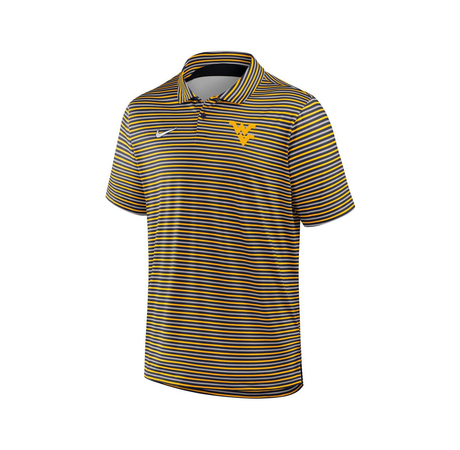 Men's Gold West Virginia Mountaineers 2025 Coaches Premium Tour Stripe Dri-FIT Polo Shirt