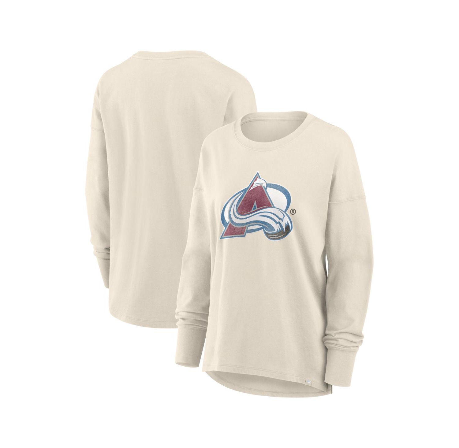 Women's Cream Colorado Avalanche Distressed Logo Long Sleeve T-Shirt