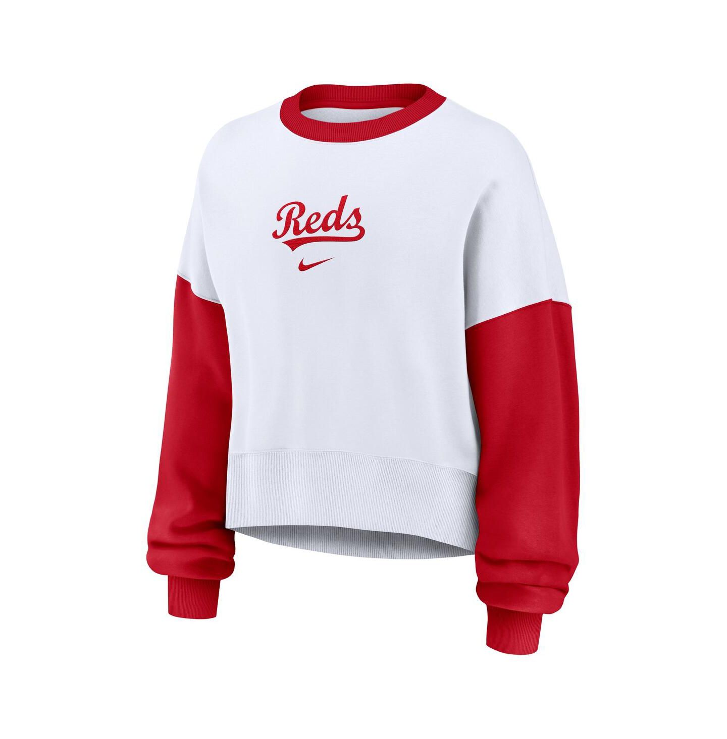 Женская толстовка Nike White/Red Cincinnati Reds Oversized High Hip Fleece — фото 1