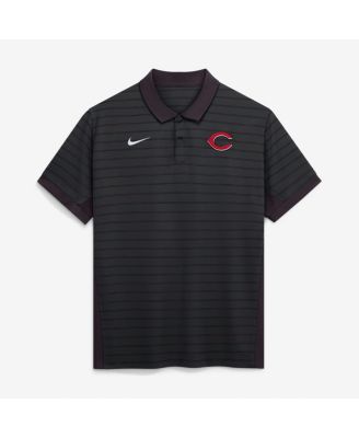 Men's Black Cincinnati Reds Authentic Collection Striped Victory Dri-FIT Polo Shirt