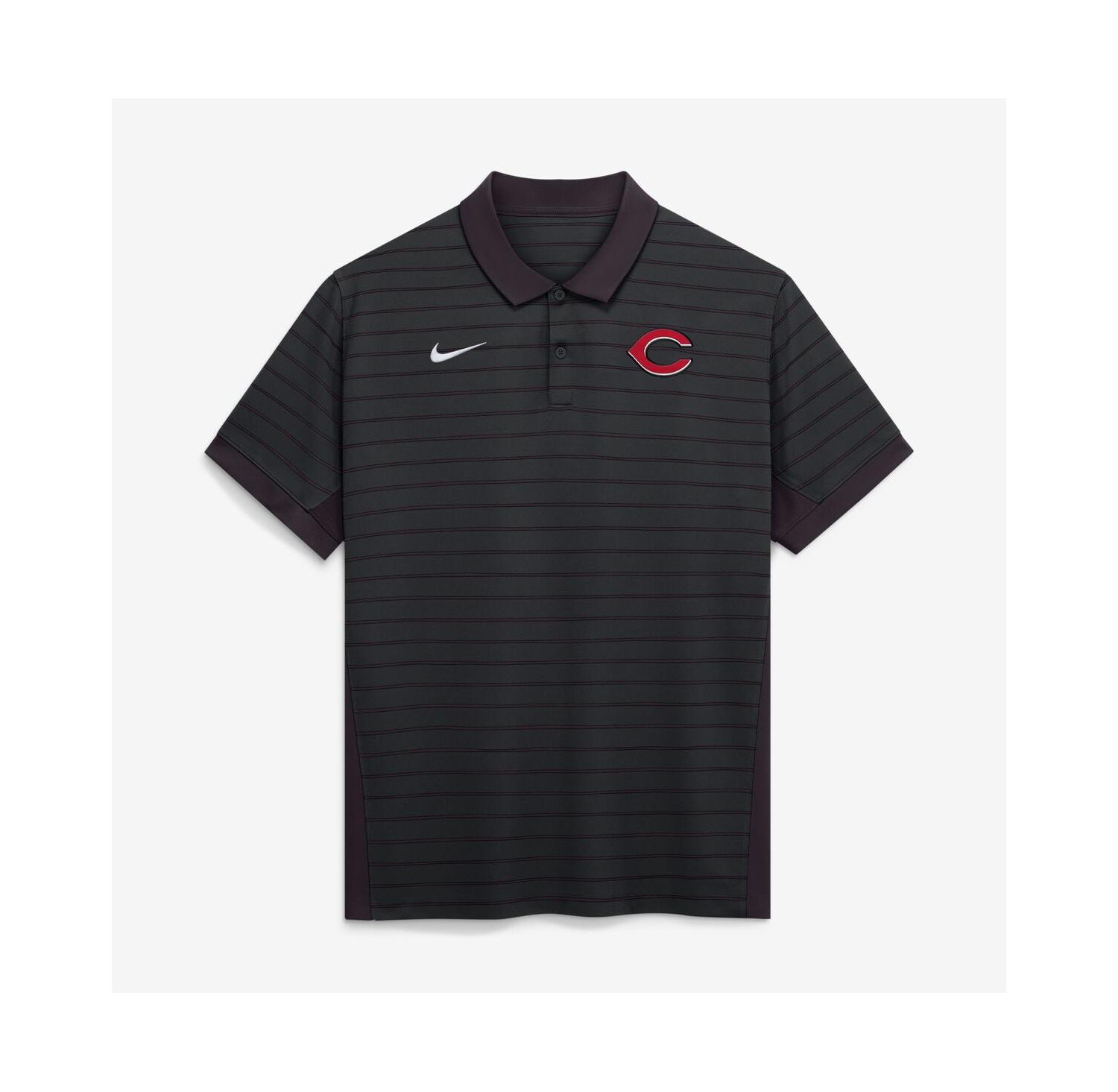 Men's Black Cincinnati Reds Authentic Collection Striped Victory Dri-FIT Polo Shirt