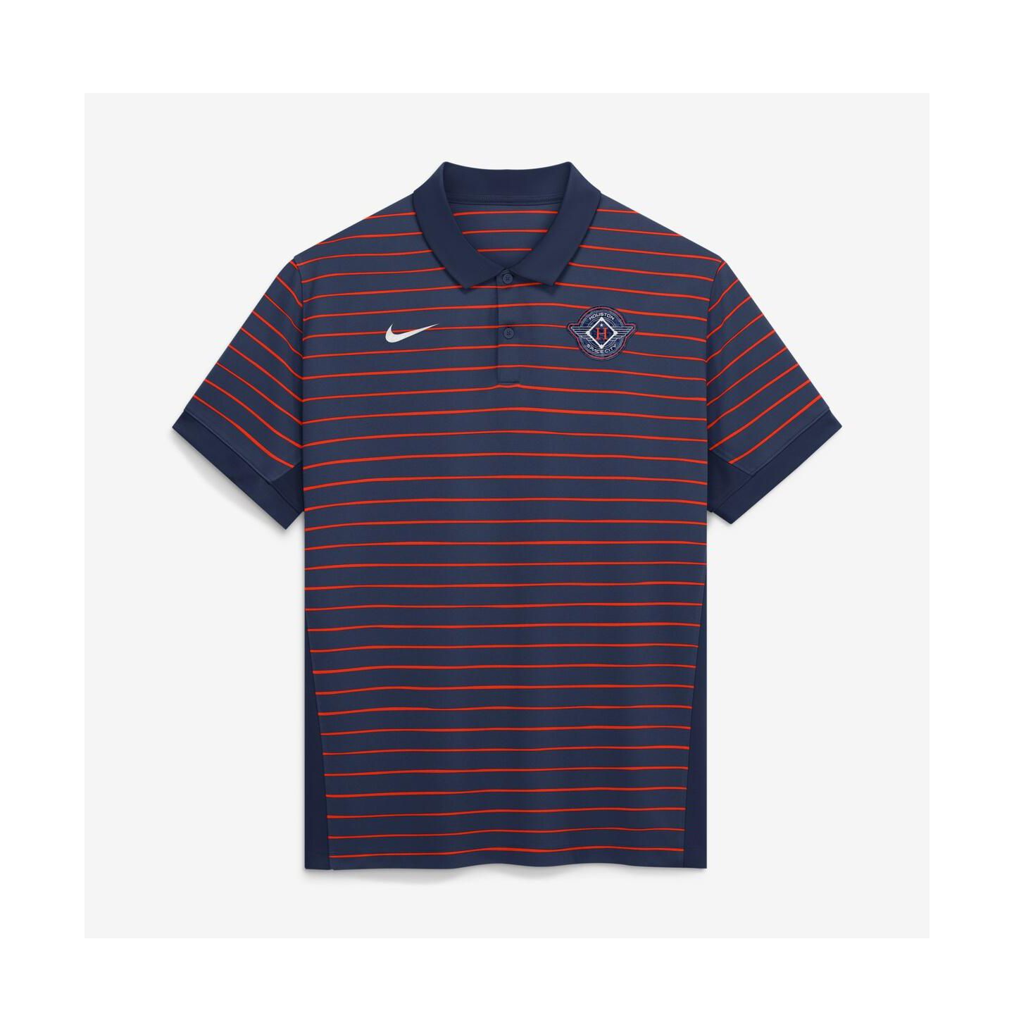 Мужское поло Nike Navy/Orange Houston Astros Authentic Collection City Connect Striped Victory Dri-FIT Polo Shirt — фото 1
