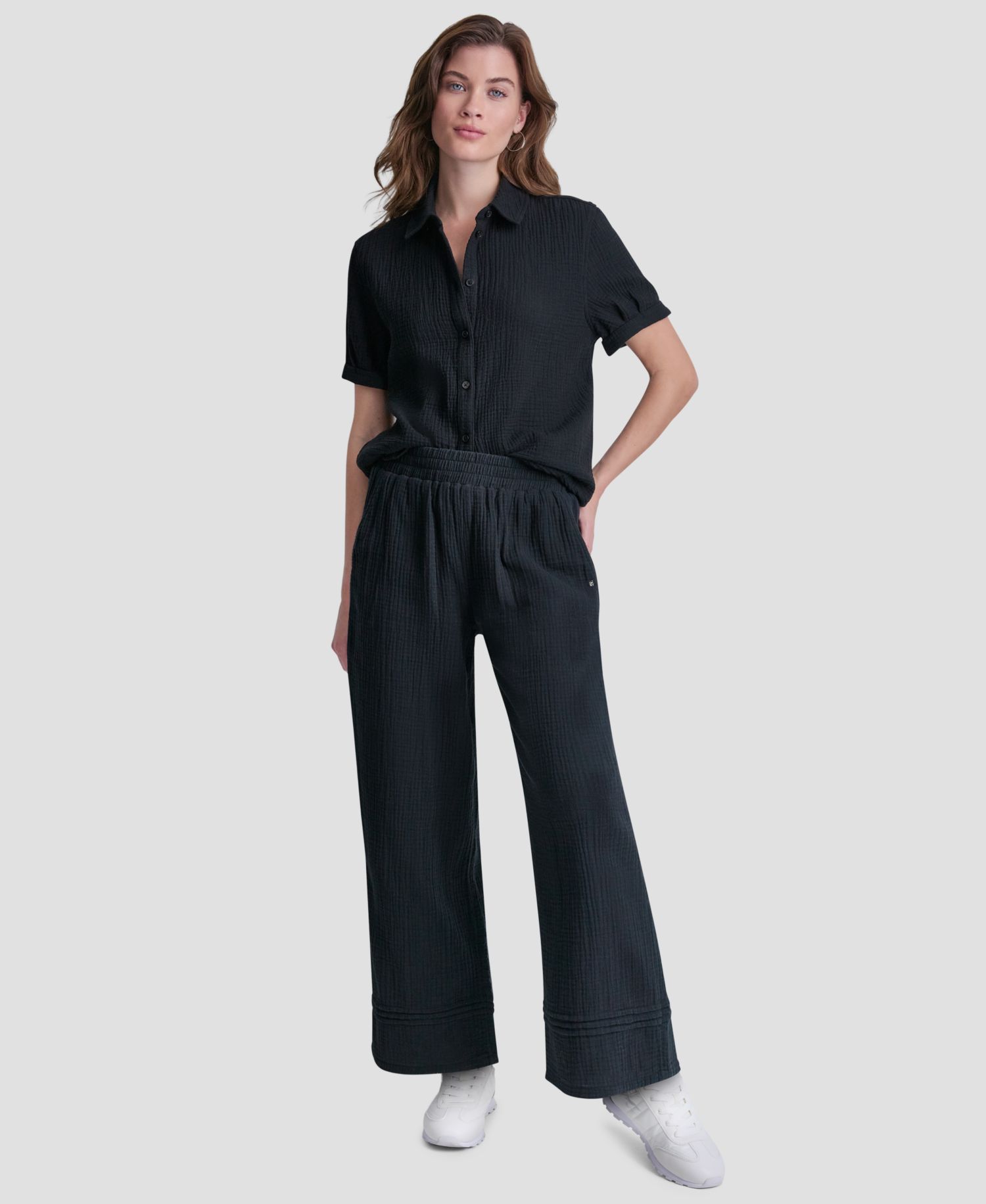 Petite Gauze Straight-Leg Pull-On Pants