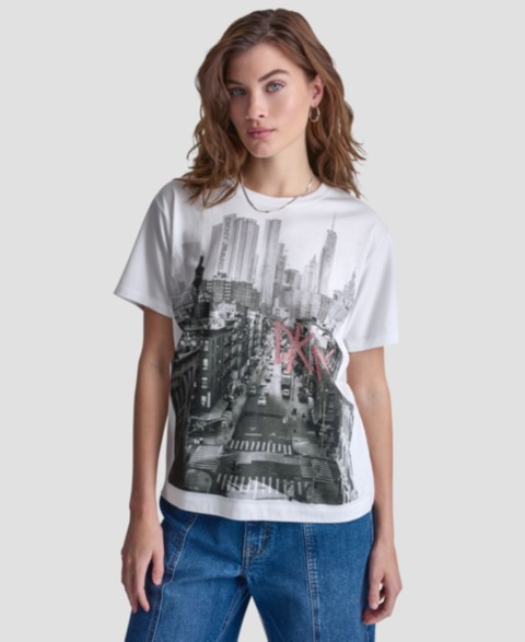 Женские DKNY Jeans Petite New York Stacked Sequin Logo Short-Sleeve T-Shirt