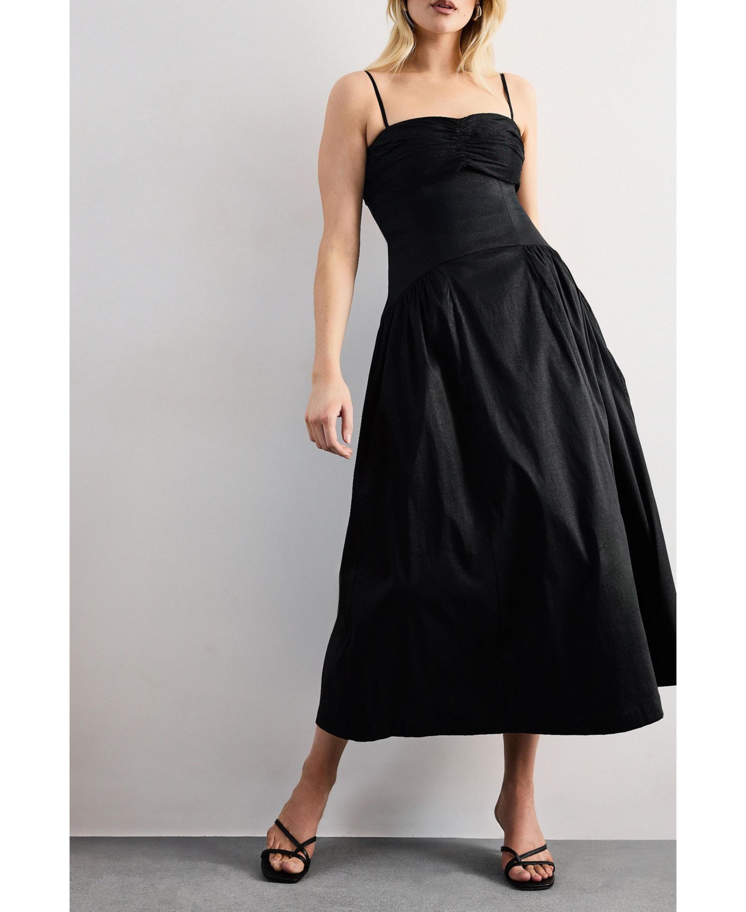 Women's Dropped Waist Ruched Bust Midi Dress