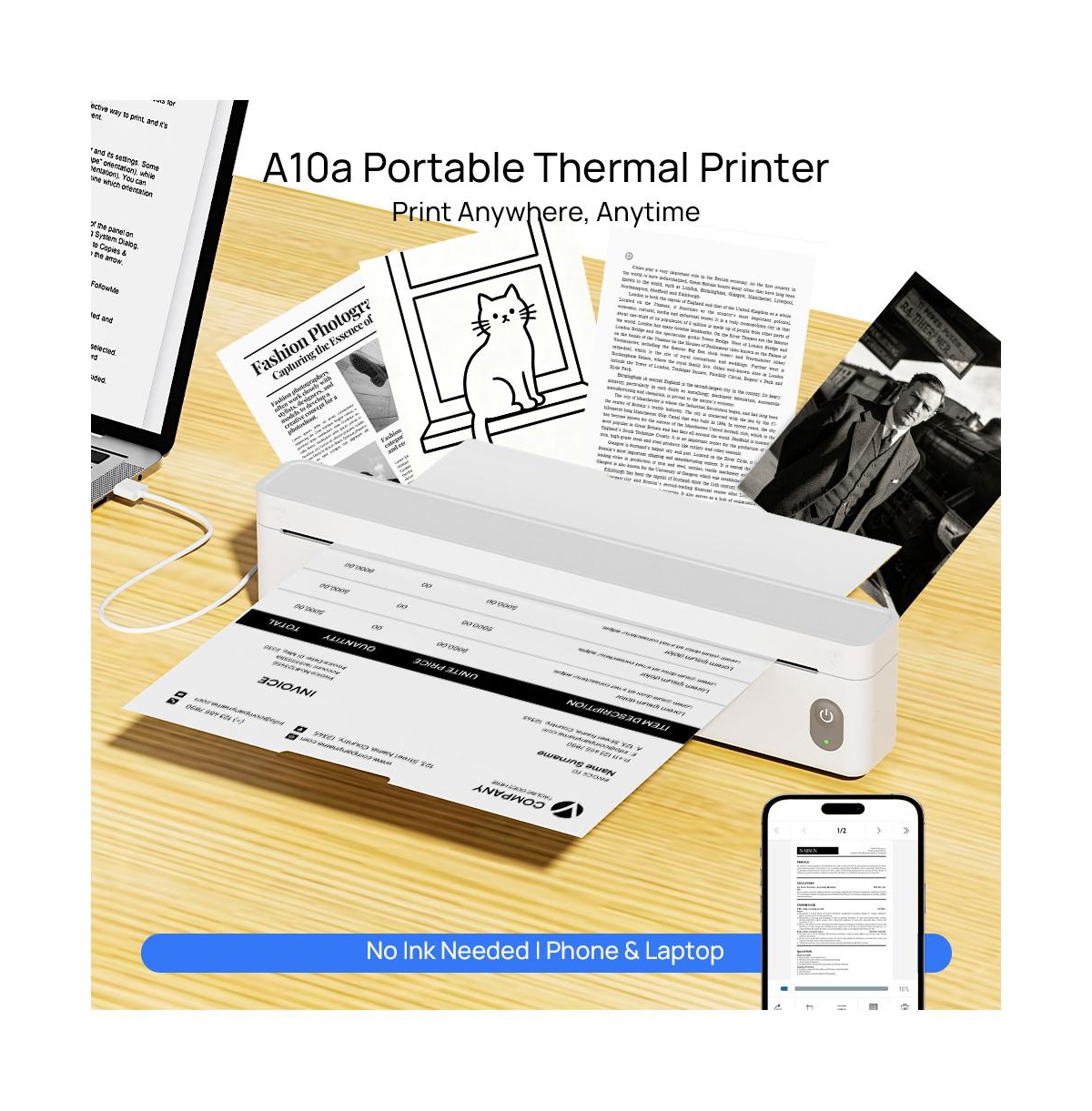 Swifint Portable Thermal Printer, Compatible with Ios Android Laptop, Pocket-Sized Mobile Printer for Office Home School