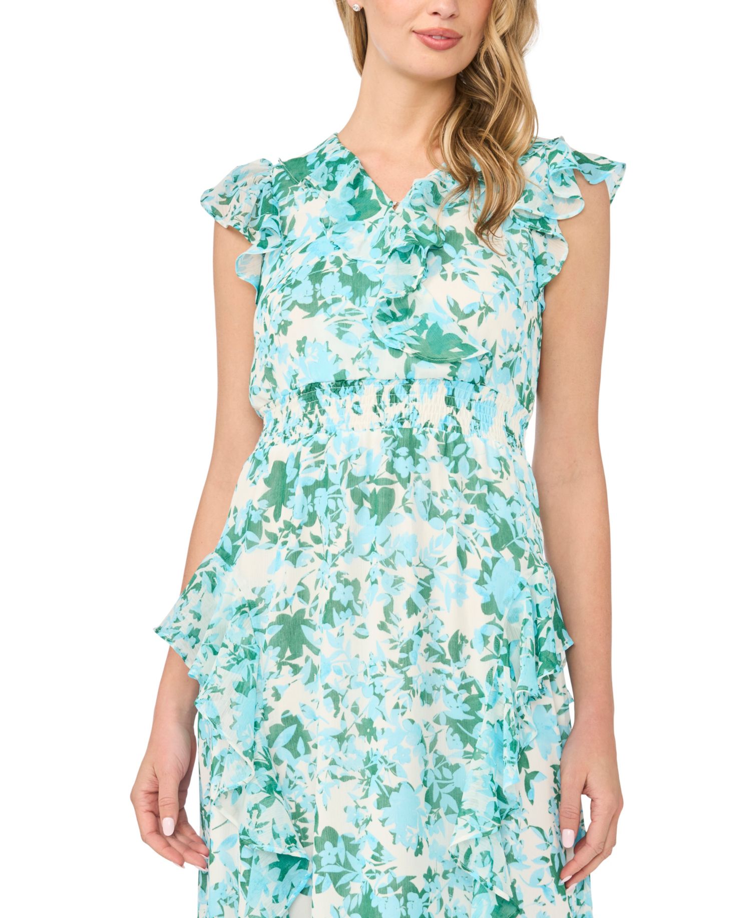Women's Printed Ruffle Wrap Midi Dress