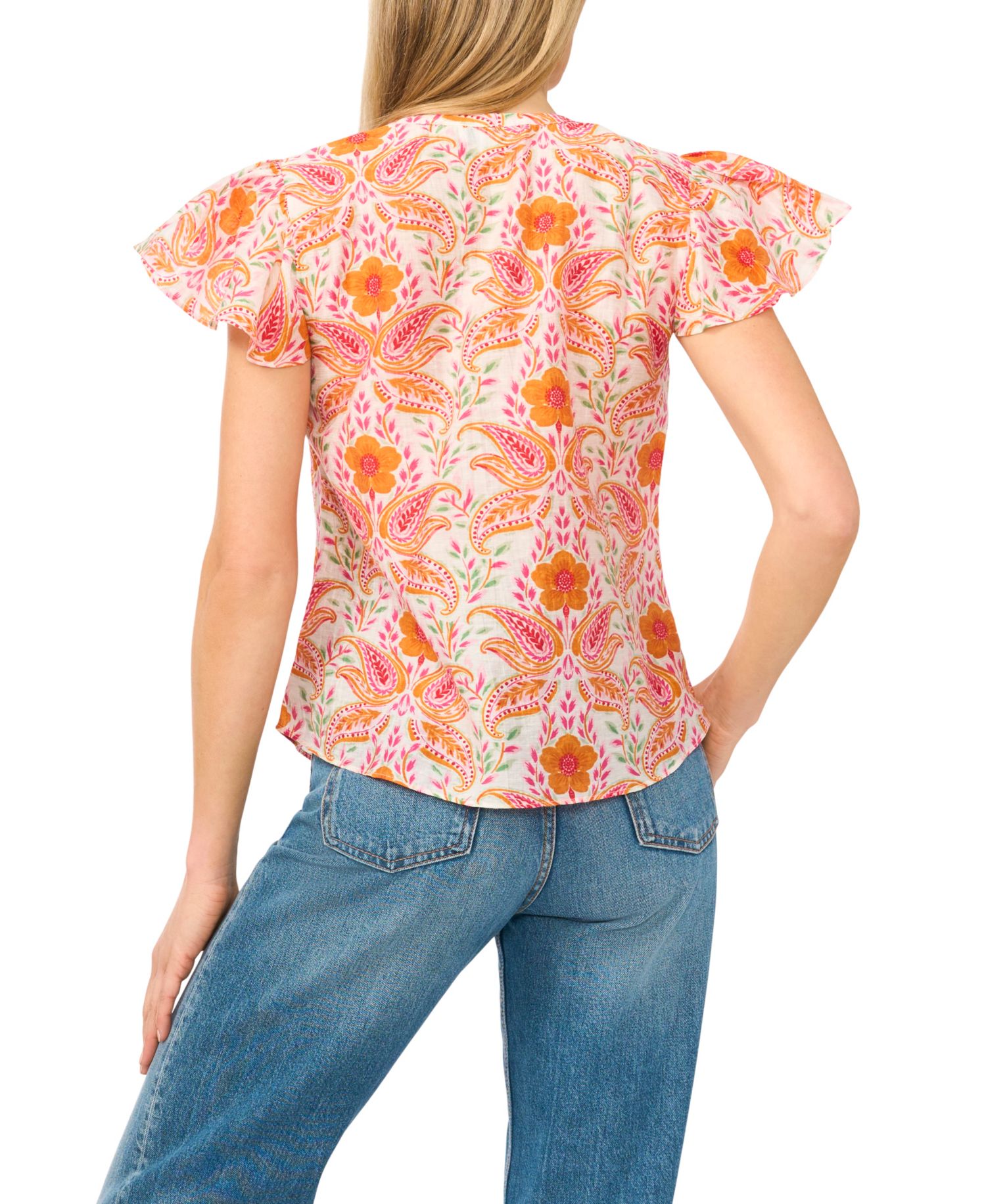 Women's Flutter-Sleeve Printed Blouse