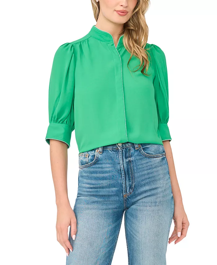 Women's Pearce Puff-Sleeve Open Collar Top - thumbnail 2