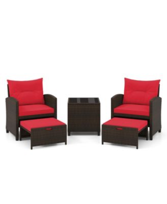 Outdoor Rattan Furniture Set 5 Piece with 2 Ottomans & Table