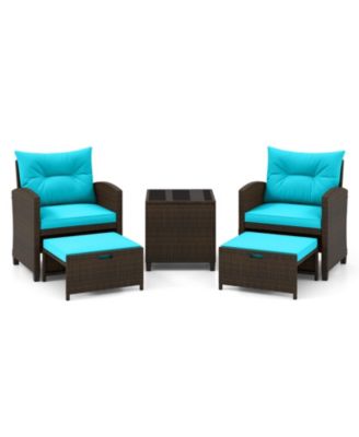 Outdoor Rattan Furniture Set 5 Piece with 2 Ottomans & Table
