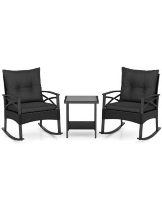 3 Piece Outdoor Rattan Rocking Chair Set with Side Table