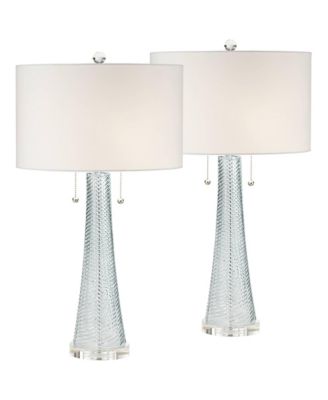 Modern Table Lamps 28.5" Tall Set of 2 Light Sky  Fluted Glass Drum Shade for Living Room Bedroom Office Family