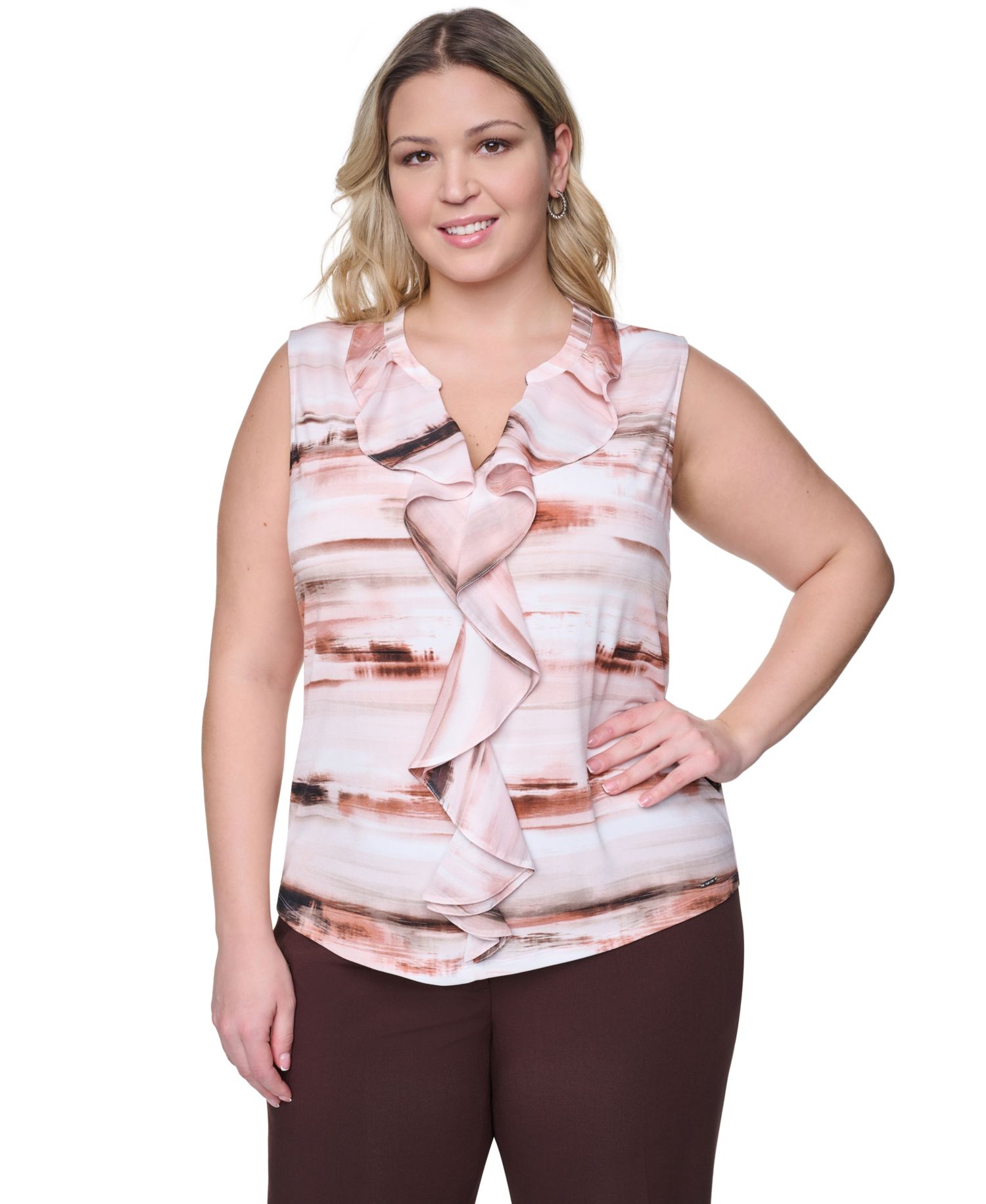 Plus Size Sleeveless Ruffle-Front V-Neck Top