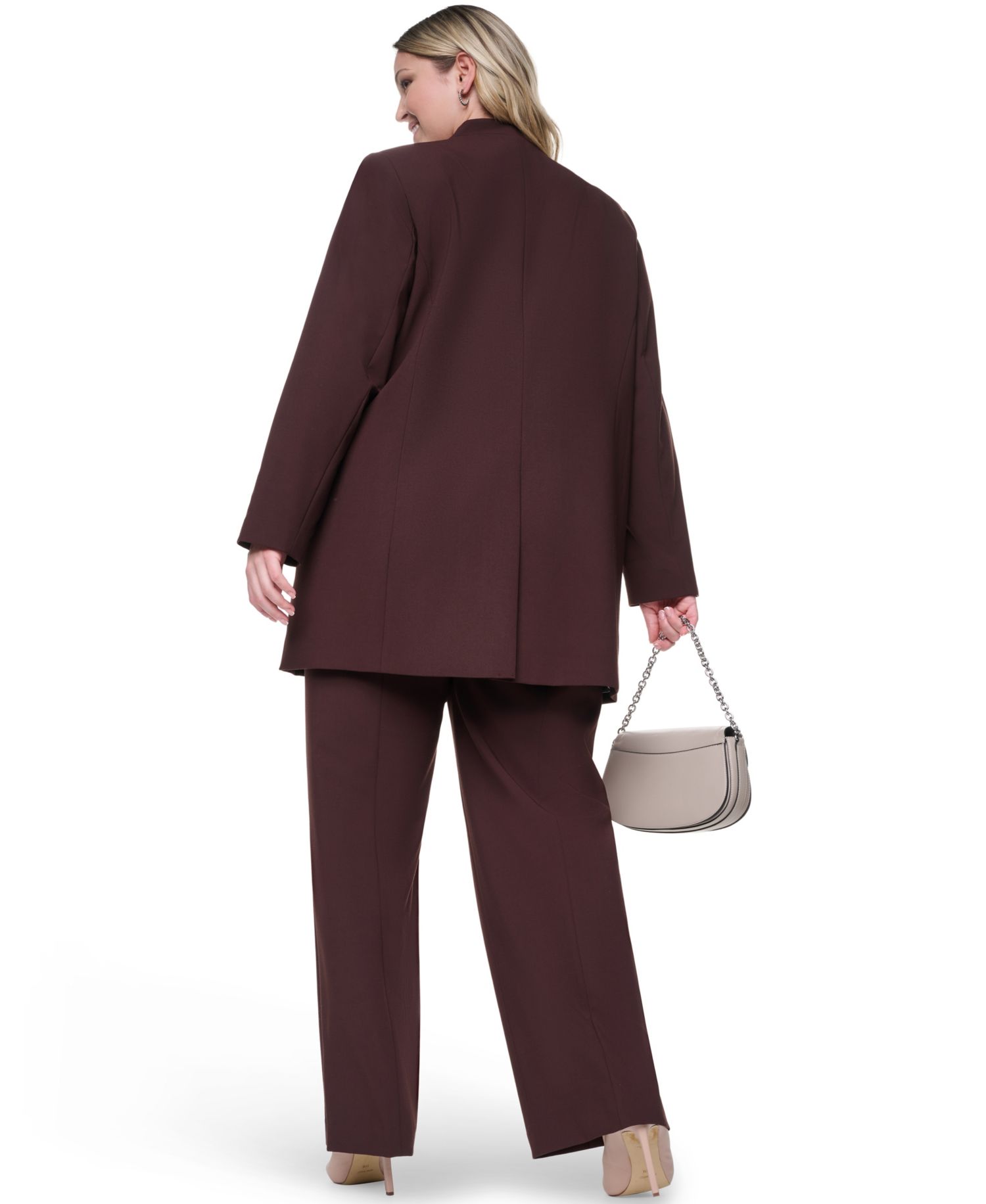 Plus Size Collarless Open-Front Rollback-Cuff Blazer