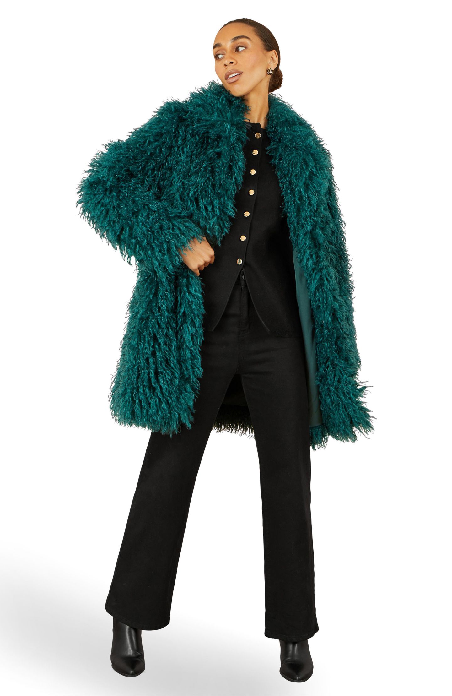 Женское пальто Yumi Luxe Long Hair Faux Fur, цвет: Бирюзовый — фото 2