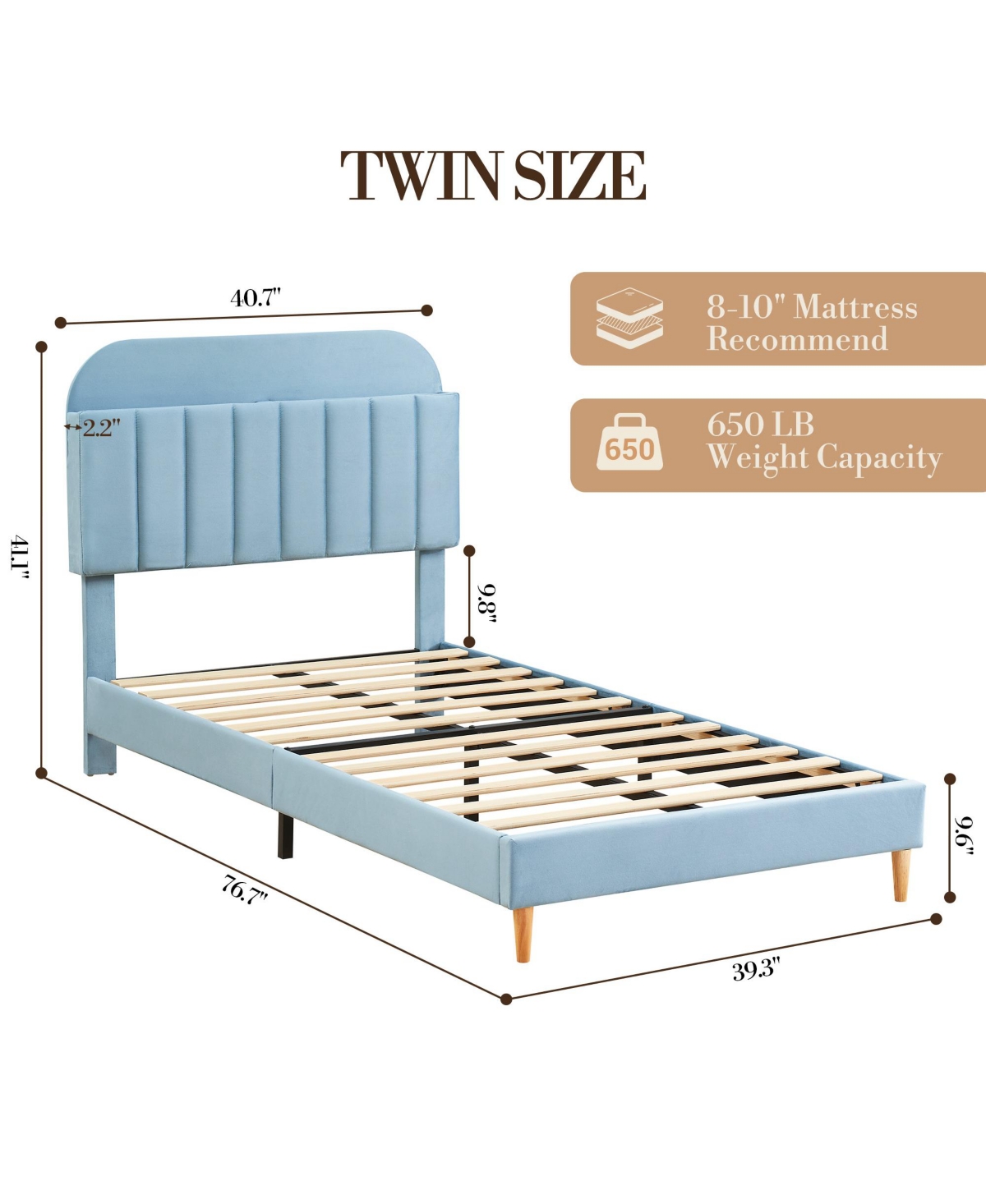 homfan Upholstered Bed Frame with Bookcase Headboard, Storage Cubbies and Wooden Slats Support