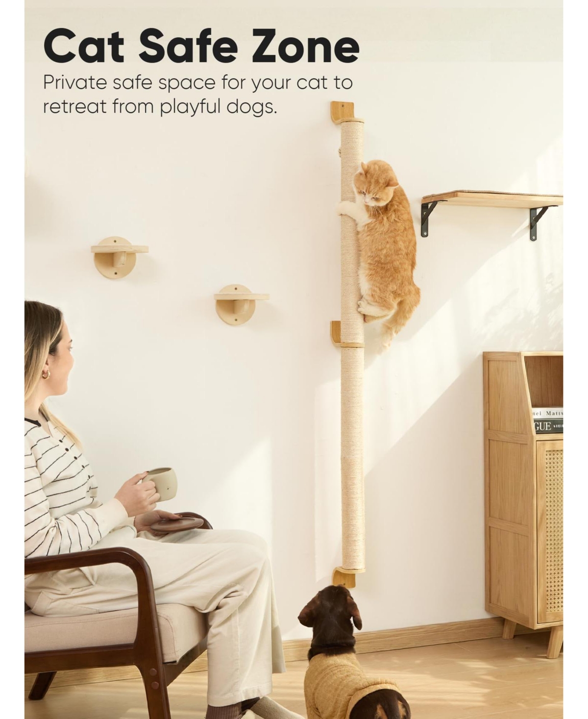 Aronkl Cat Wall Scratcher 60" Tall Mounted Kitten Sturdy Sisal Climbing Tree For Indoor Large Cats